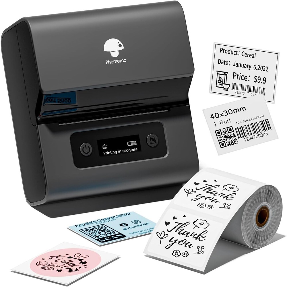 Phomemo M221 3" Bluetooth Thermal Label Maker Barcode Printer Black